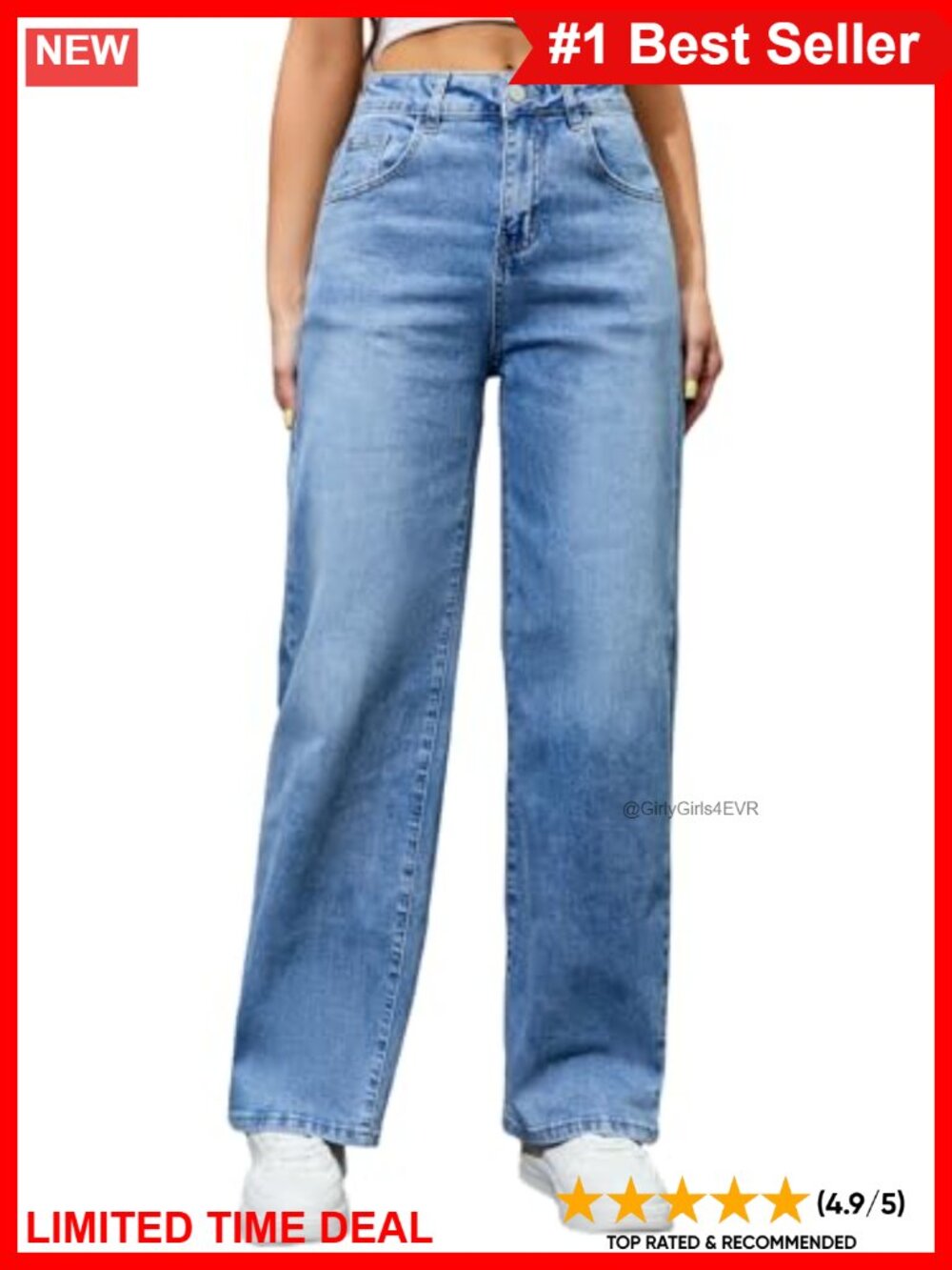 High Waisted Straight Leg Stretch Jeans Loose Boyfriend Denim